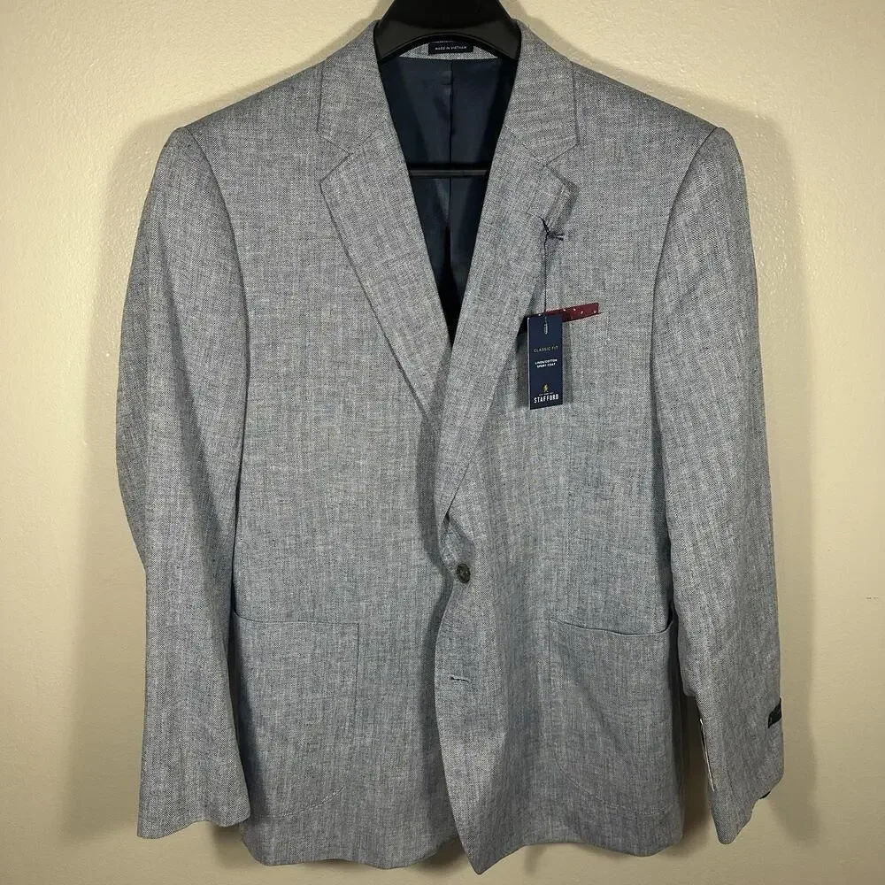 Stafford Jacket Linen Cotton Hopsack Blazer Sport Coat Indigo‎ 48R
